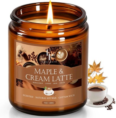 Fall Candle, Maple & Cream Latte Scented Candles for Home, Natural Soy Autumn Ca