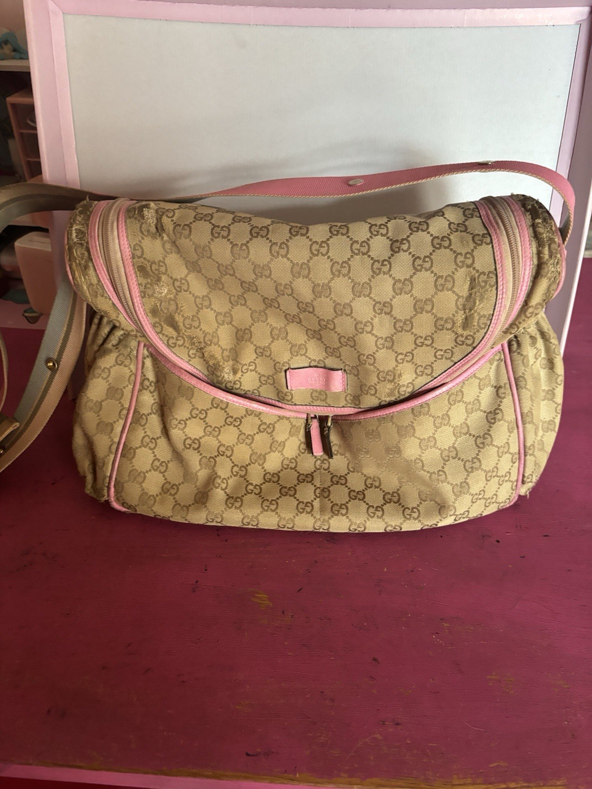 Gucci borsa Fasciatoio Tracolla Tela Rosa E Monogram Beige Vintage