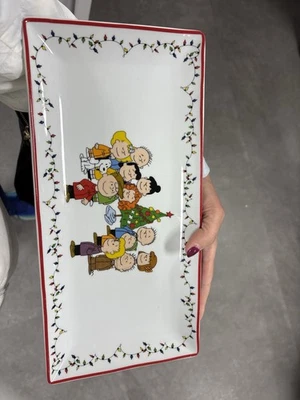 ZRIKE Peanuts Christmas Serving Tray Hor D’oeuvres Platter Snoopy Charlie Brown Plate