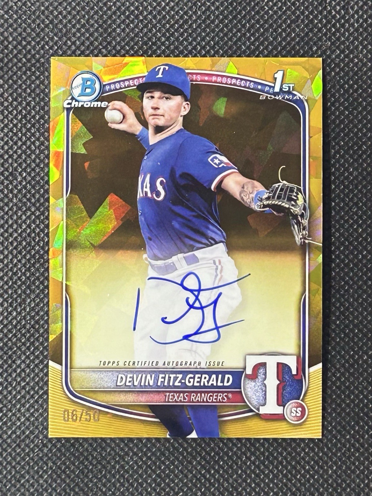 2025 BOWMAN CHROME SAPPHIRE DEVIN FITZ-GERALD 1ST AUTO GOLD /50 CARD #CPSA-DF