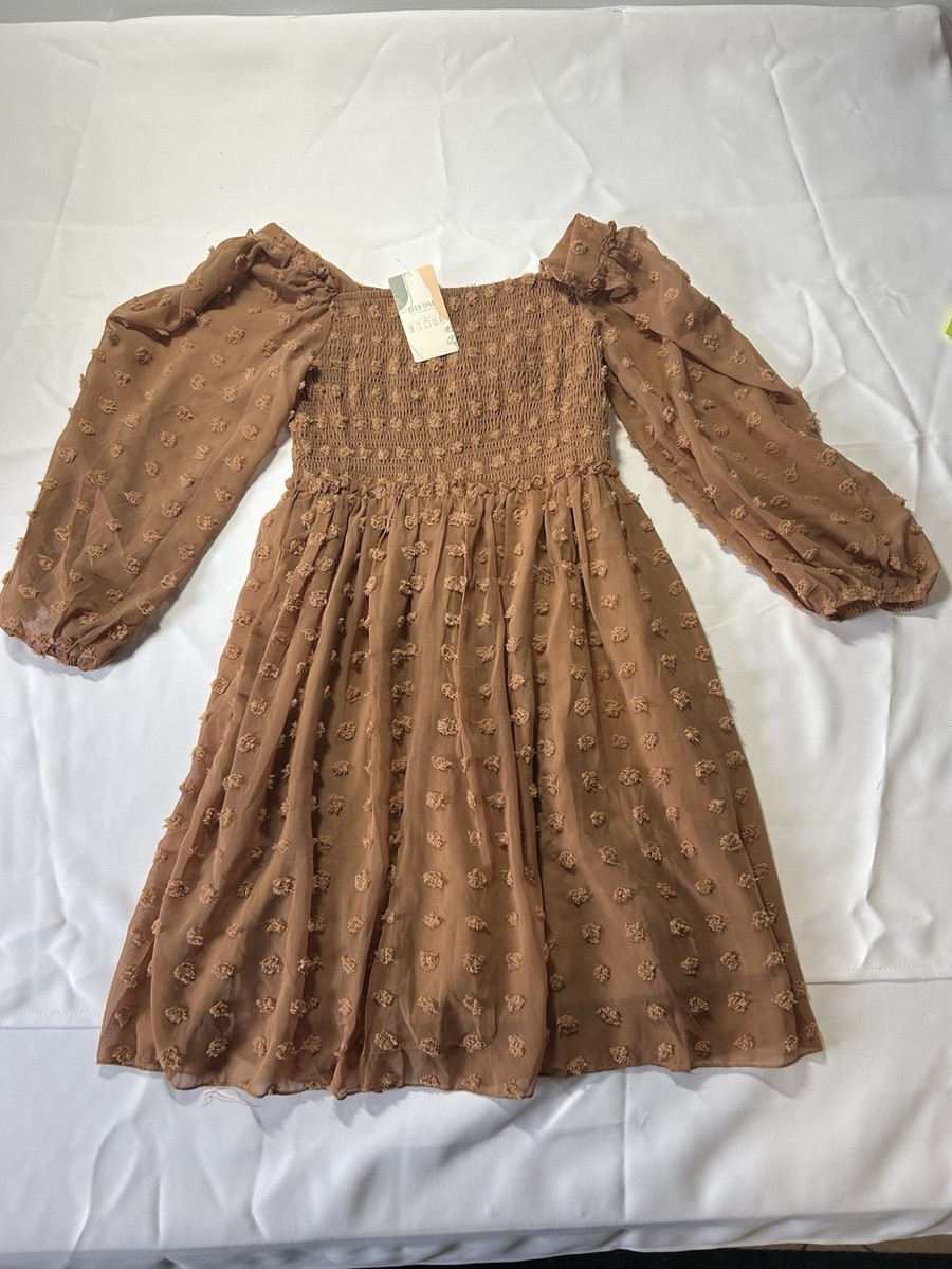 BTFBM Brown Smocked Fit & Flare Chiffon Dress Balloon Sleeve M | eBay BTFBM Brown Smocked Fit & Flare Chiffon Dress Balloon Sleeve M | eBay