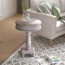 COSIEST Rustic Accent Side Table, Farmhouse Wood Pedestal Table Round End Table