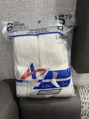 6 Vintage Kmart Athletech Crew Socks White Men s Shoe Sz 6-12 Cotton Blend USA