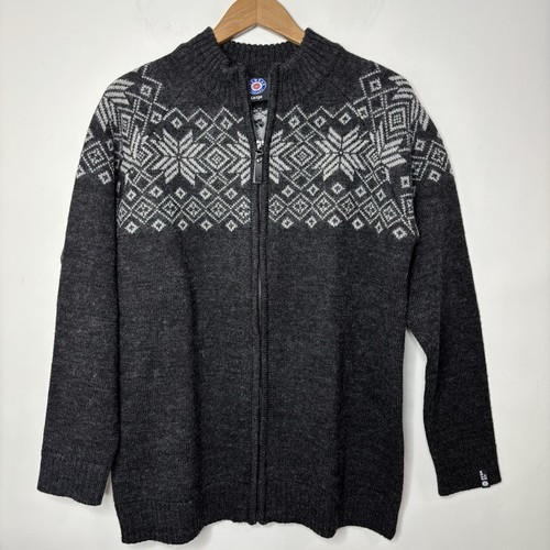 Icewear Iceland Sweater Wool Mens L Gray Full Zip Nordic Fair Isle Snowflakes