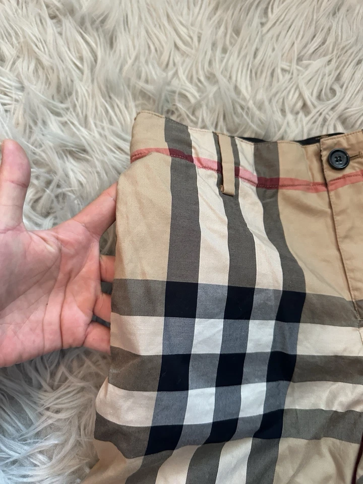 Pantalones Cortos Burberry Royston Cuadros Elastizados a Medida Niños 10YArchive Beige Botón Cremallera Foto 3 de 4