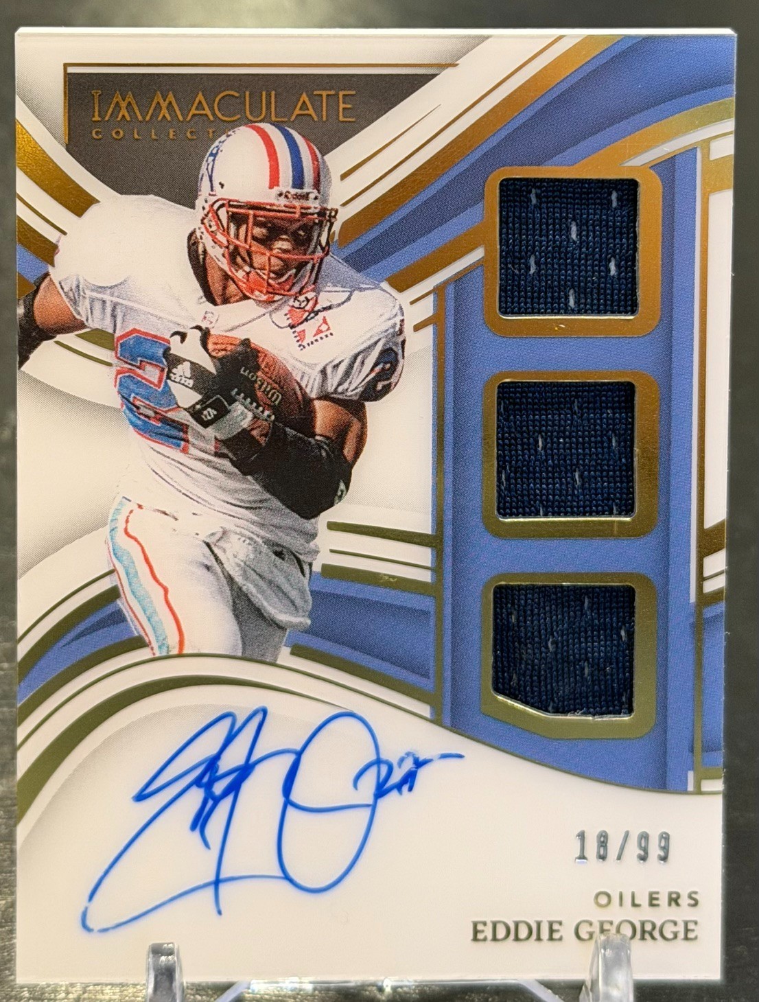 2023 Panini Immaculate Eddie George On Card Auto Triple Game Used Patch /99 view 1