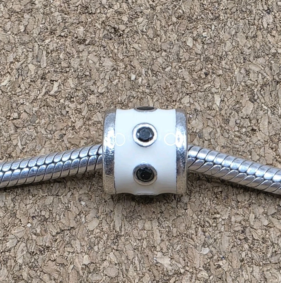 Authentic Pandora White Enamel Promise Charm with Black Cz Charm Bead S925 ALE - Image 2 of 4