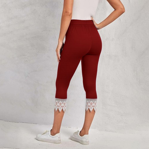 Womens Lace Stretch 3/4 Capri Pants Ladies Cropped Sports Leggings Trousers 6-16 - Picture 14 of 25