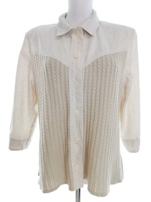 DAXON Damen Geknöpfte Bluse Gr. 42 Creme Viskose 3/4 Ärmel Knöpfe Kragen
