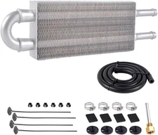 BARTOO Universal 5/16" Transmission Oil Cooler Kit, Aluminium 2 Pass, Sliver 