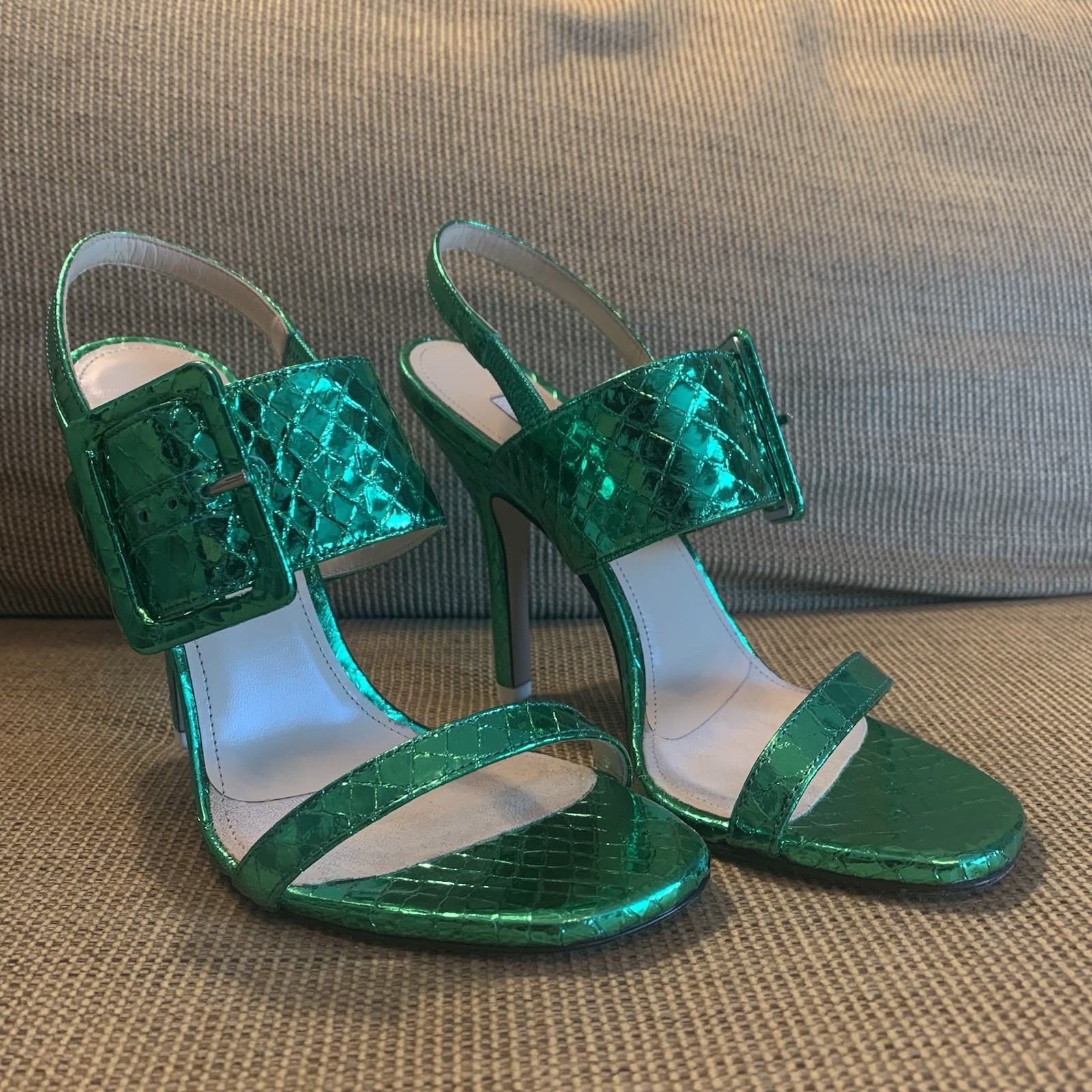 THE ATTICO Mariah Metallic Python Embossed Green … - image 1