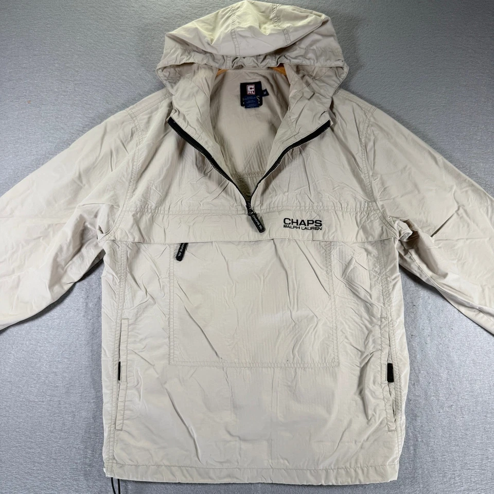 Chaps Ralph Lauren Pullover Anorak Jacket Mens Beige Hooded Windbreaker - Image 3 of 4