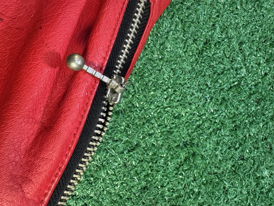 Винтажный Y2K CHIA из натуральной кожи куртка мотоциклиста красный белый черный гранж эмо размер S - Изображение 2 из 4