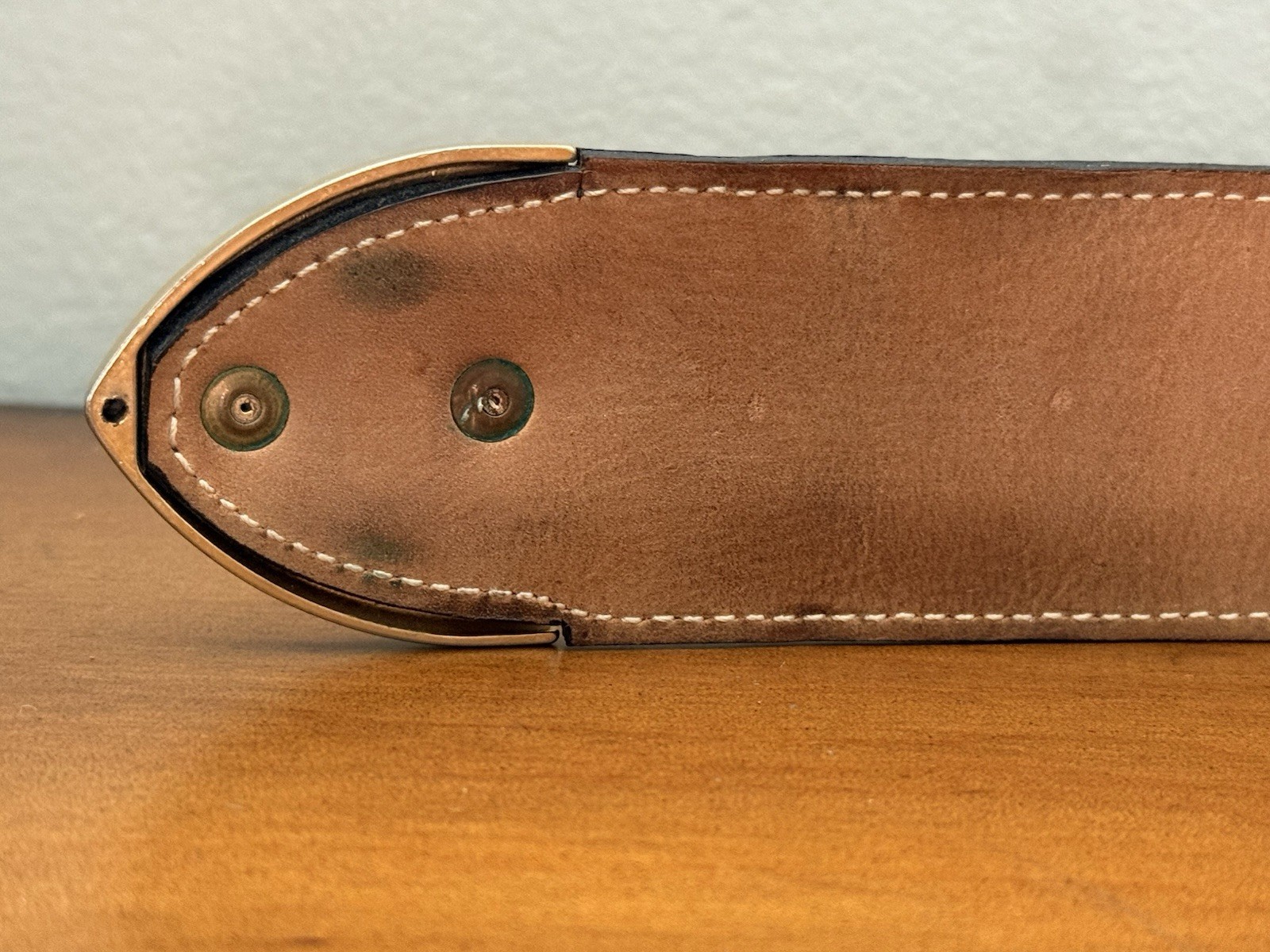 VTG Streets Ahead Gold Metal Mesh Chainmail Black Leather Belt Santa Monica CA