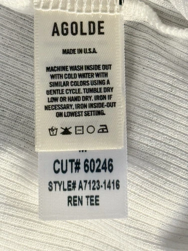 AGOLDE Lightweight Ribbed Crew Ren Tee Size M Medium White Short Sleeve $78 - Picture 7 of 11