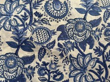 Blue White Floral Hand Block Print Cotton Fabric Indian Artisan Textile