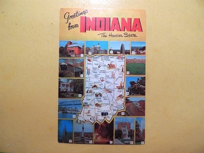 Greetings from Indiana vintage map postcard multiple views