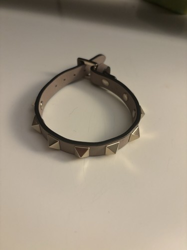 Valentino Ivory Leather Gold Tone Rockstud Wrap Buckle Bracelet