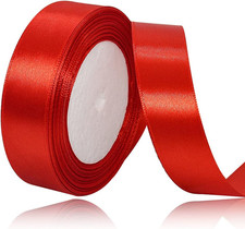 Solid Color Red Satin Ribbon, 1 Inches x 25 Yards Fabric Satin Ribbon for Gift W