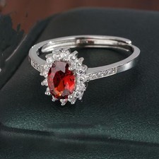 2.30 Ct Oval Cut Ruby & Diamond Halo Ring Adjustable Silver 925