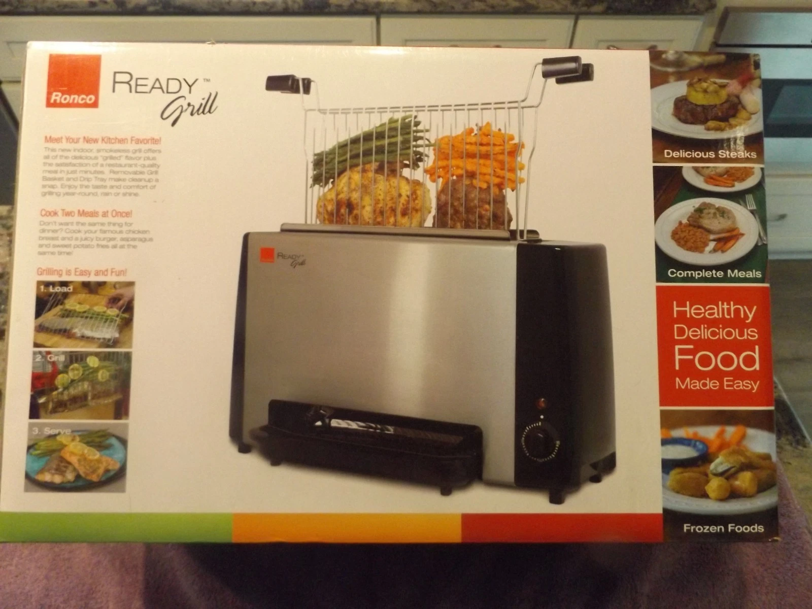 NEW OPEN BOX Ronco Ready Grill Indoor Cooking Grilling RG1001BLGEN