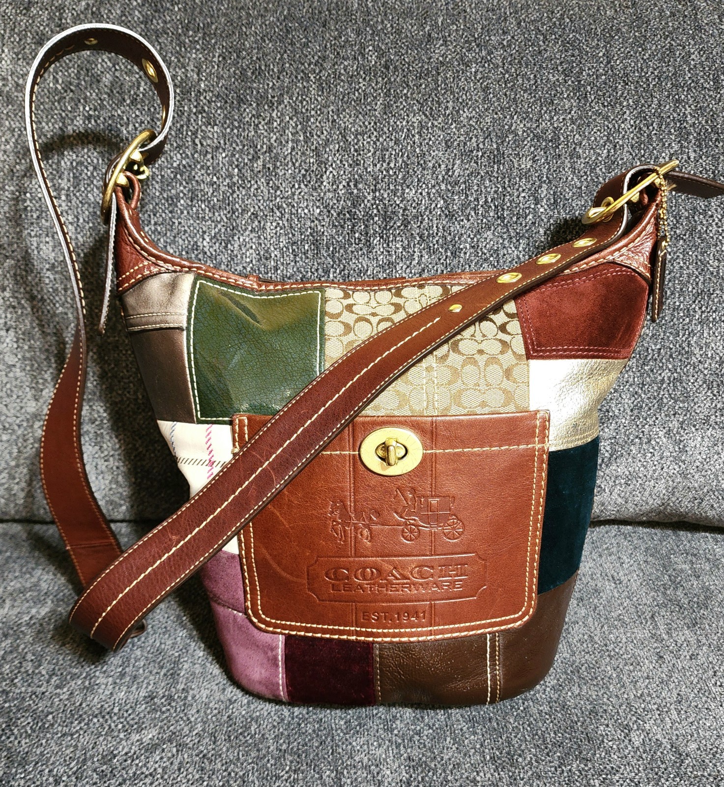 Auth VINTAGE COACH Multi Patchwork LG Bleeker Lea… - image 1