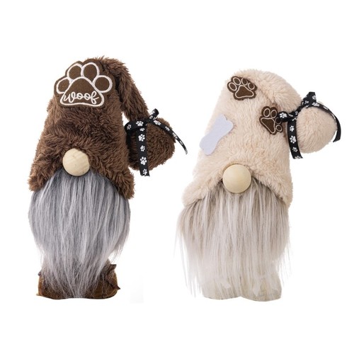 Mailin 2Pcs Dog Gnomes Puppy Doll Gnomes Plush Handmade Scandinavian Swedish Tomte Ornament Gnome Decorations For Home Tiered Tray Décor