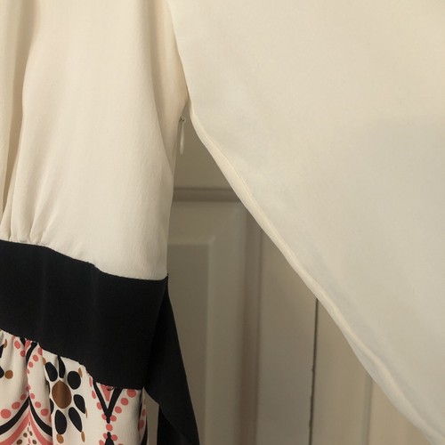 Tibi Silk Combo Dress 6 (Fits Like 4) Tea Party Wedding Cream Black Sash Tie EUC - Picture 4 of 9