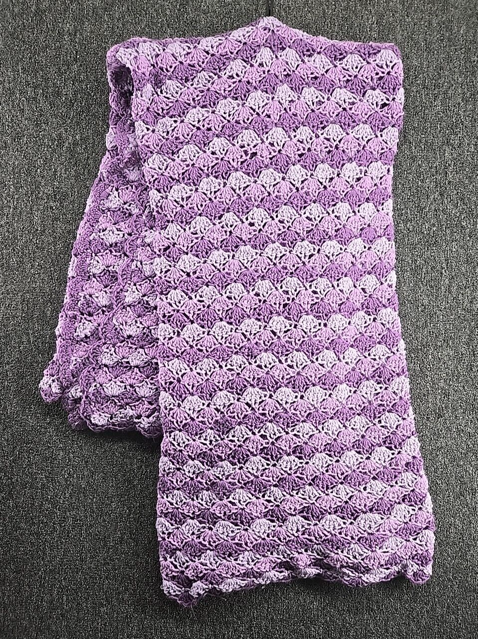 Vintage Crochet King Size Afghan Throw  Blanket Purple Lavender 84x96 Grandma