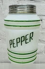Vtg Milk Glass Beehive Green Pepper  Shaker 4.5” Farmhouse 1940’s Art Deco