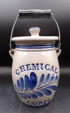 VTG Westerwald Style Salt Glazed Stoneware Crock Blue w/Lid signed 