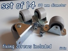 14 Rubber Rigid Fixed Castor Wheels Casters  30mm Bed Drawer Furniture Boxes 