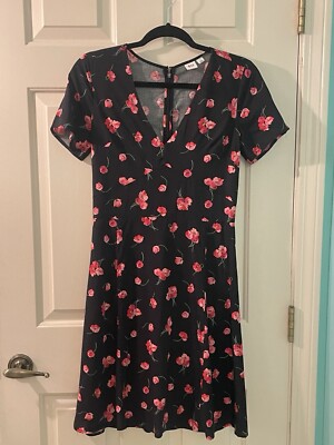 Gap Floral Fit Flare Dress Skater Black Pink Peony Print Size 2
