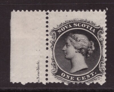 Canada NOVA SCOTIA 1860 Victorian 1c MINT MNH MARGINAL PRINTERS IMPRINT (92)