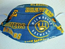 FACE MASK - YOUTH/CHILD - "MILWAUKEE BREWERS" - NEW - REVERSIBLE - HOMEMADE