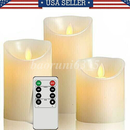 3 PCS Flameless Pillar Candle Flickering Moving Wick LED Candles Remote Control - Picture 1 of 11