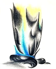 1959 Vintage Abstract Expressionism Pastel Drawing Mid-Century Modern Art Glow