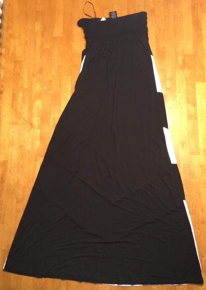design history striped maxi dress Design History Strapless Black and White Chevron Striped Maxi Dress