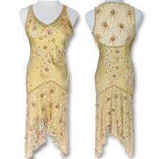 Vintage Sue Wong Nocturne Green Silk Beaded Flapper Lace Dress Size 4 Y2K