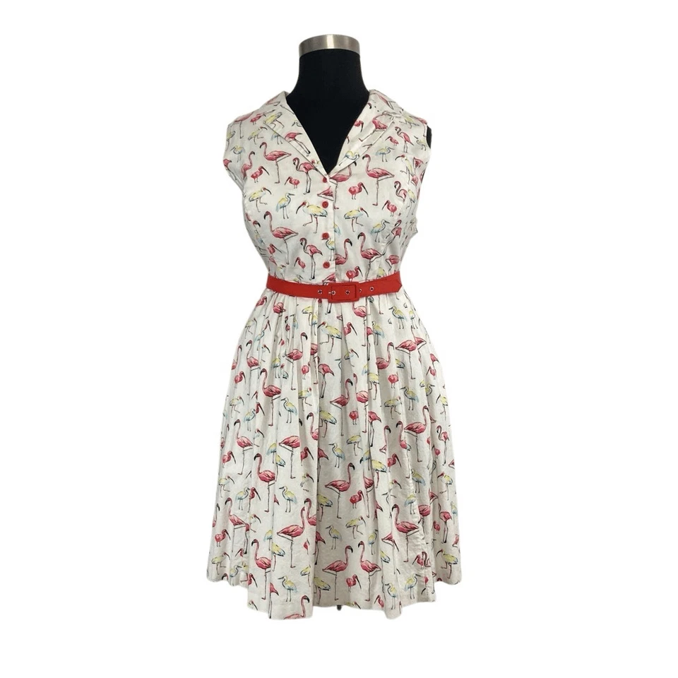 ModCloth 3X Inspired Taste Dress in Flamingos Shirt Dress Retro 50s Cottagecore - Image 2 of 4