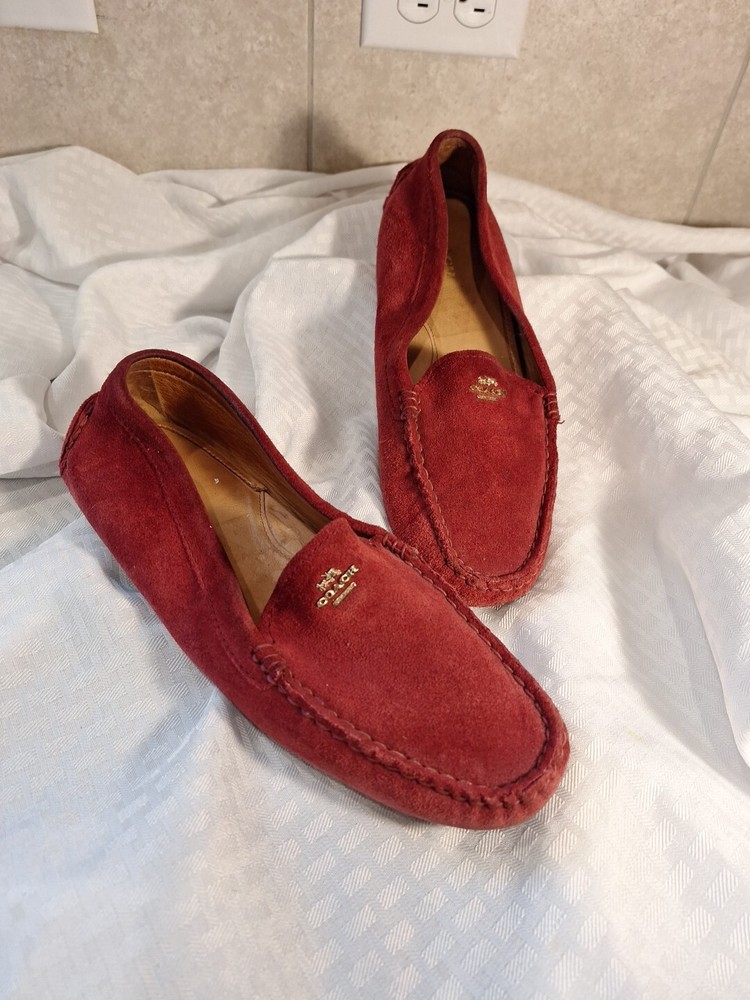 Coach Women Amber Burgundy Slip On Suede Loafer Shoes Size 10