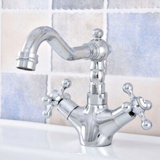 Polished Chrome Double Cross Handle Bathroom Faucet Vanity Sink Mixer Tap zsf659