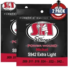 2-PACK SIT S942 Power Wound Nickel Extra Light Electric Guitar Strings 9-42