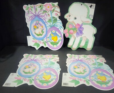 EASTER CUTOUTS Lot of 4 Vintage Eureka USA paper cardboard Spring LAMB & EGGS