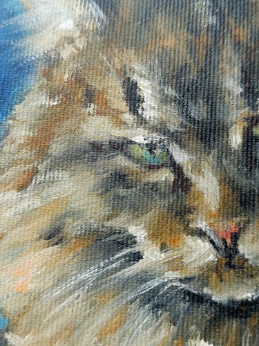 Original Animalistic Cute Ginger Cat Portrait Oil Painting Unstretched Canvas - Picture 5 of 9