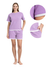 Damenpyjama, Gr&ouml;&szlig;e L, kurze Shorts, Kurzarm, Baumwolle, locker geschnitten