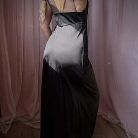 1940s Black Satin & Lace Slip Gown
