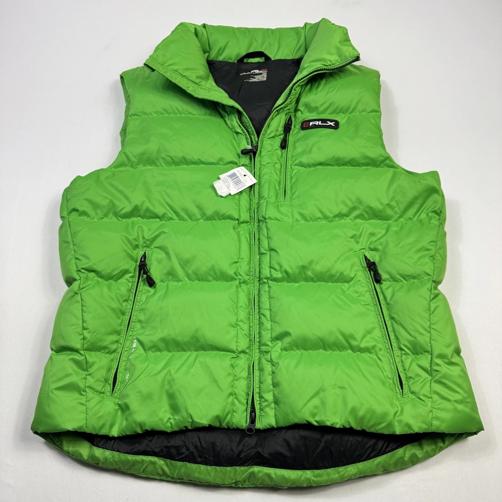 RLX Ralph Lauren Puffer Vest Mens Large Green Down Insulated Zip Pockets