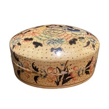 Hand Painted Kashmir Berries Lacquer Trinket Box Oval Floral Deco Collectible