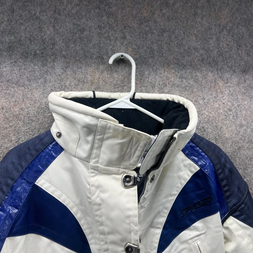 Chaqueta de esquí Spyder para mujer 8 blanco azul bloques de colores Thinsulate invierno nieve vintage Foto 3 de 4